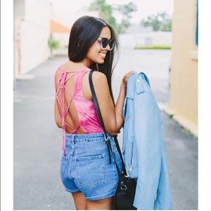 NEW Wild Honey Faux Suede Lace Up Bodysuit Pink Small festival concert rave